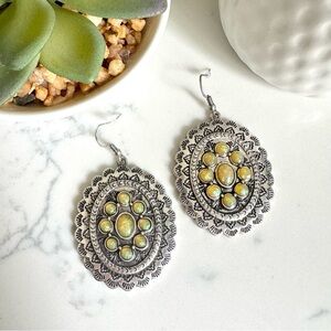 2/$30🌵 Silver Concho Green Yellow Glitter Sparkle Stone Earrings Western NEW